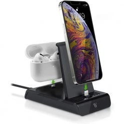 Wasserstein 18-Watt 2-In-1 Charging Station for Apple iPhone and Airpod Conveniently Charge Your Apple Devices Together Black